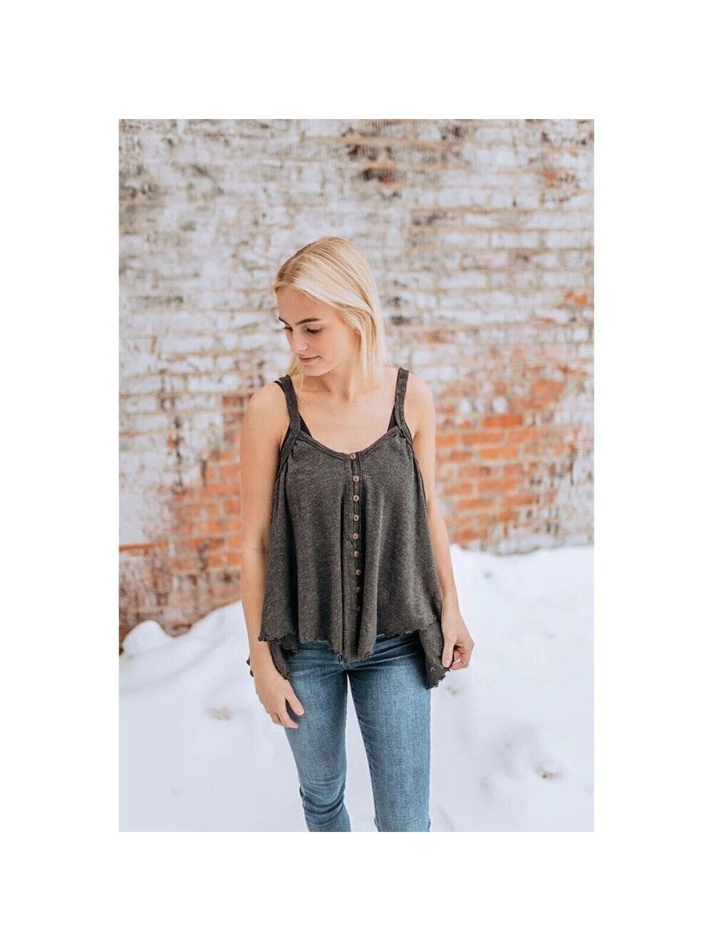 𝅺WE The Free "Dreamweaver" Gray Tank Top Sz Small Womens Free People